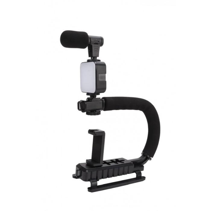 Kit cu stabilizator pentru telefon/aparat foto VideoPro Doty®, Vlogging/Podcast, trepied, LED si microfon, negru [9]