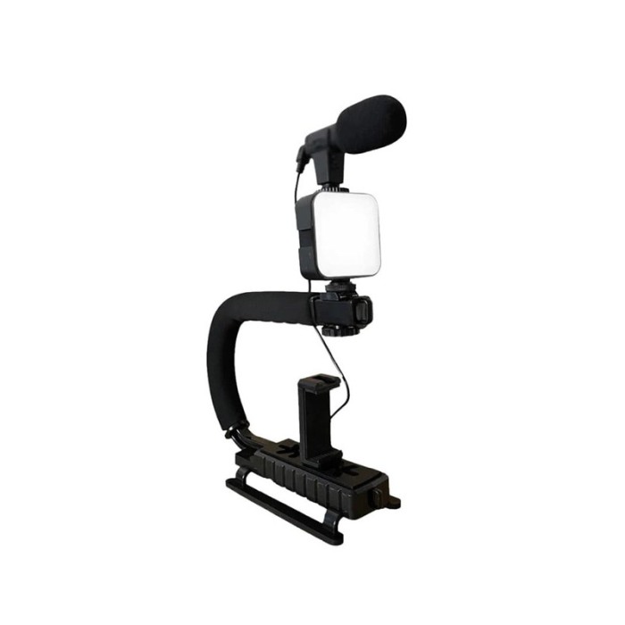Kit cu stabilizator pentru telefon/aparat foto VideoPro Doty®, Vlogging/Podcast, trepied, LED si microfon, negru [4]
