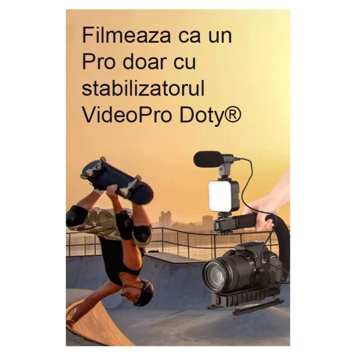 Kit cu stabilizator pentru telefon/aparat foto VideoPro Doty®, Vlogging/Podcast, trepied, LED si microfon, negru [5]