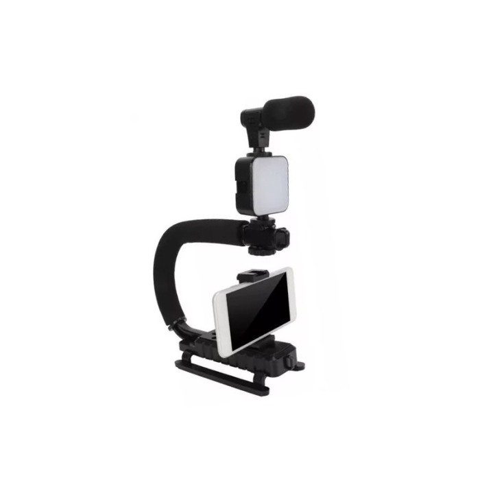 Kit cu stabilizator pentru telefon/aparat foto VideoPro Doty®, Vlogging/Podcast, trepied, LED si microfon, negru [3]