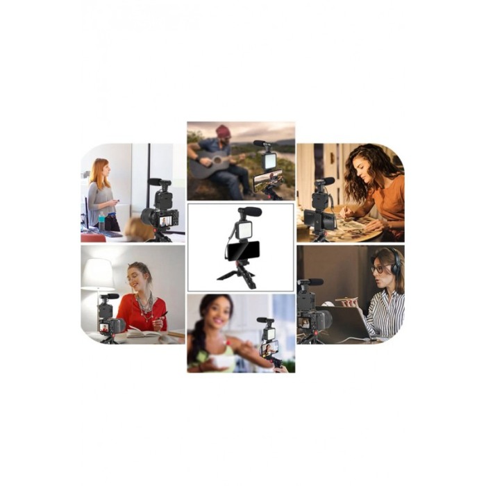 Kit cu trepied reglabil pentru telefon/aparat foto StablePhone Doty®, vlogging/podcasturi, microfon, LED, telecomanda [5]