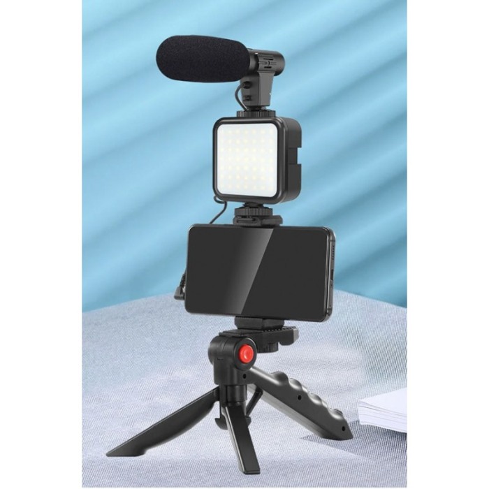 Kit cu trepied reglabil pentru telefon/aparat foto StablePhone Doty®, vlogging/podcasturi, microfon, LED, telecomanda [8]