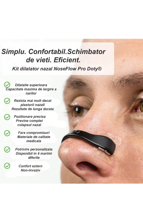 Kit dilatator nazal NoseFlow Pro Doty®, antisforait, magnetic, imbunatatire respiratie, 30 plasturi magnetici nas si 4 aplicatoare de dimensiuni diferite, eficient, sigur, negru [5]