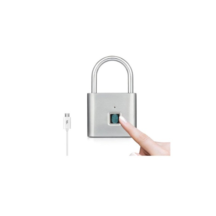 Lacat cu amprenta SmartUnlock, USB inclus, inregistreaza pana la 10 amprente, otel, argintiu, 4,6x7,6 cm, Doty®️ [6]
