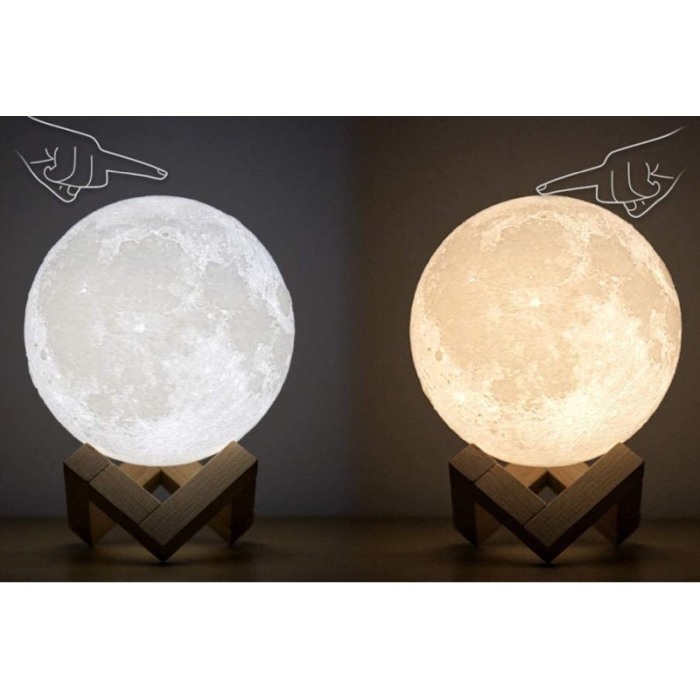 Lampa de veghe 3D FullMoon, forma de luna, stativ lemn inclus, se pot schimba culorile prin atingere,incarcare usb, alb,doty [6]