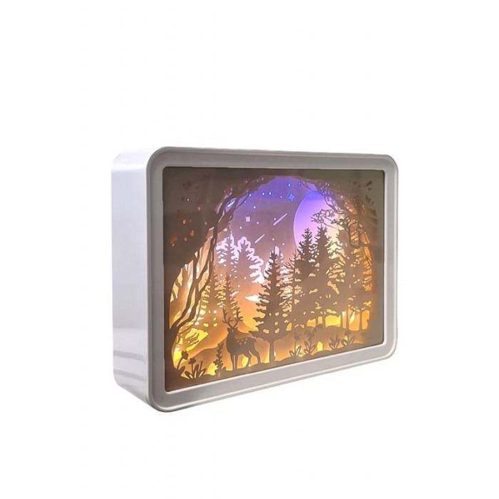 Lampa de Veghe MagicForest Doty®, alimentare USB sau baterii, lumina calda, peisaj padure, 20 x 15 cm, alb/bej [1]