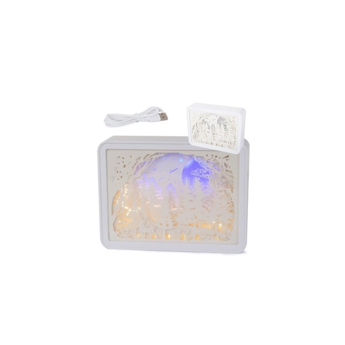 Lampa de Veghe MagicForest Doty®, alimentare USB sau baterii, lumina calda, peisaj padure, 20 x 15 cm, alb/bej [5]