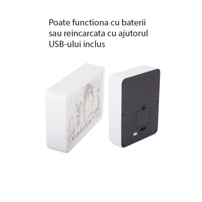 Lampa de Veghe MagicForest Doty®, alimentare USB sau baterii, lumina calda, peisaj padure, 20 x 15 cm, alb/bej [6]