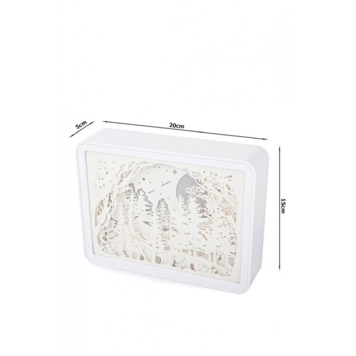 Lampa de Veghe MagicForest Doty®, alimentare USB sau baterii, lumina calda, peisaj padure, 20 x 15 cm, alb/bej [4]