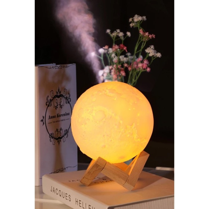Lampa O2 Moon multifuntionala, intensitati de lumina diferite, umidificator , stativ din lemn inclus, reincarcabila [5]