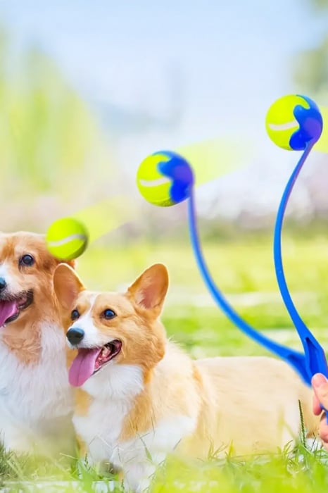 Lansator de mingi Pet Ball Shooter Doty®, retractabil pentru caini, 49 cm, minge tenis inclusa, usor de utlizat, maner antiderapant, materiale de calitate, albastru [7]