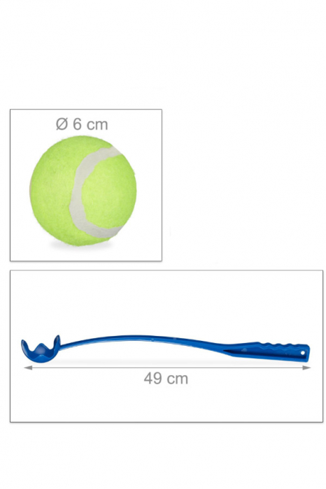 Lansator de mingi Pet Ball Shooter Doty®, retractabil pentru caini, 49 cm, minge tenis inclusa, usor de utlizat, maner antiderapant, materiale de calitate, albastru [3]