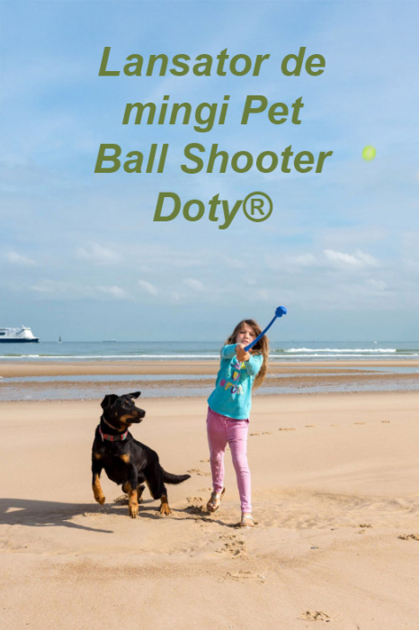 Lansator de mingi Pet Ball Shooter Doty®, retractabil pentru caini, 49 cm, minge tenis inclusa, usor de utlizat, maner antiderapant, materiale de calitate, albastru [4]