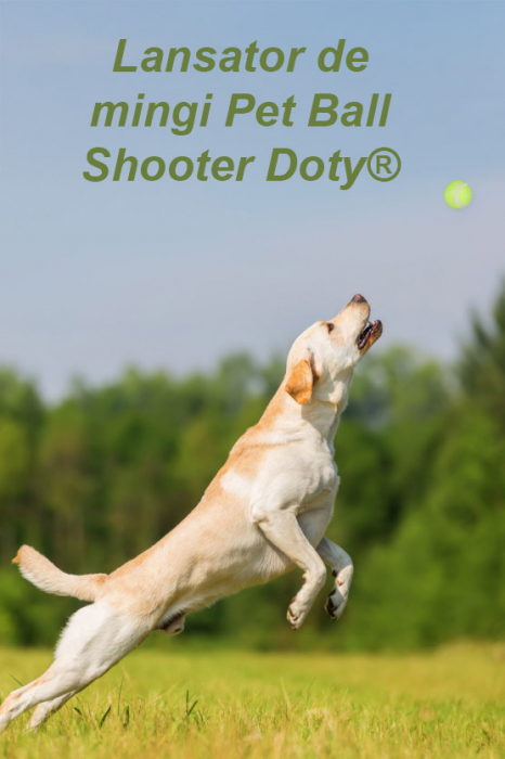 Lansator de mingi Pet Ball Shooter Doty®, retractabil pentru caini, 49 cm, minge tenis inclusa, usor de utlizat, maner antiderapant, materiale de calitate, albastru [2]
