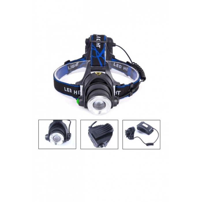 Lanterna frontala pentru cap BombLight, 3 Moduri Iluminare, Raza 800M, functioneaza cu baterii, negru/albastru [2]
