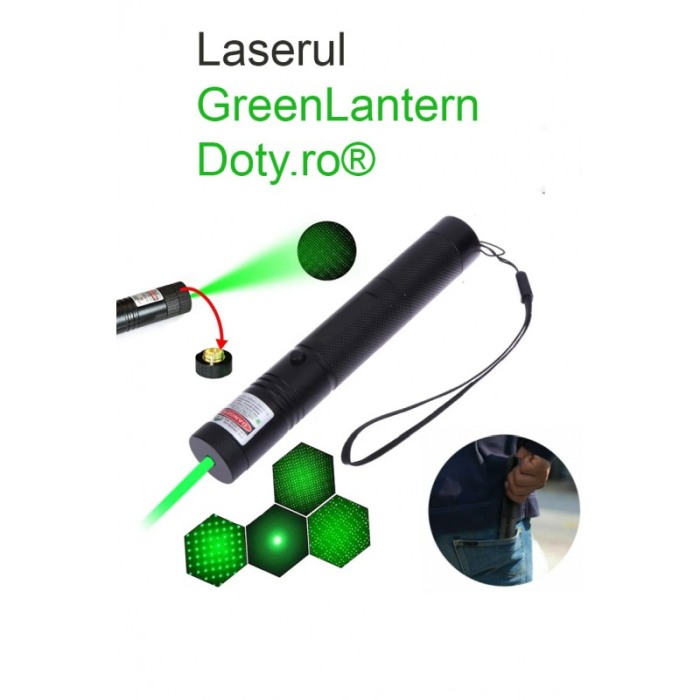 Lanterna Laser GreenLantern Doty.ro®, tip stilou, cu 3 Tipuri Fasciculi, 2 capete, raza de actiuni 1 km, negru [4]