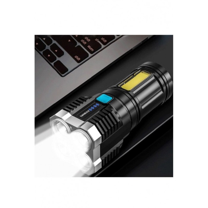 Lanterna LED AllFlash, reincarcabila, USB inclus, 4 moduri de lumina, 15x7 cm, negru, Doty®️ [5]