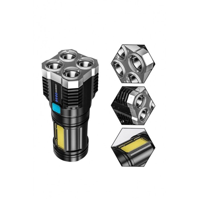 Lanterna LED AllFlash, reincarcabila, USB inclus, 4 moduri de lumina, 15x7 cm, negru, Doty®️ [4]