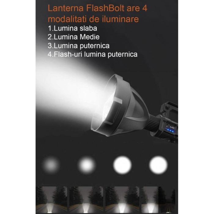 Lanterna LED FlashBolt Doty®, tip reflector cu trepied, 4 modalitati de lumina, 27x13 cm, rezistenta la apa, USB inclus, negru [5]