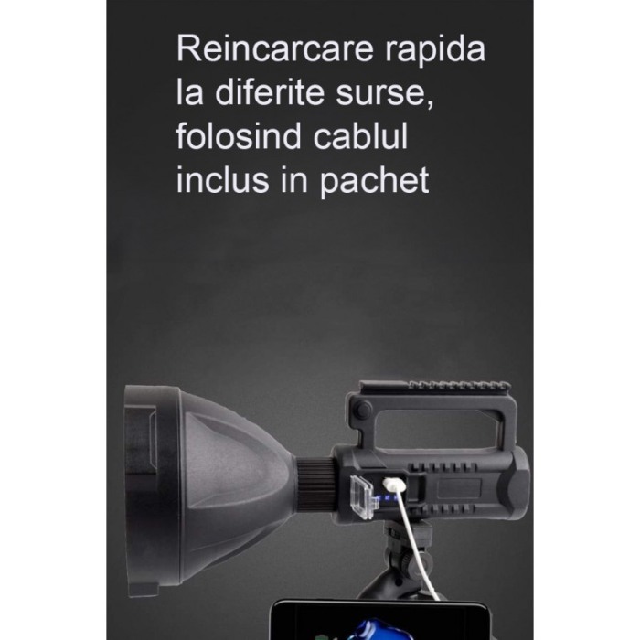 Lanterna LED FlashBolt Doty®, tip reflector cu trepied, 4 modalitati de lumina, 27x13 cm, rezistenta la apa, USB inclus, negru [3]