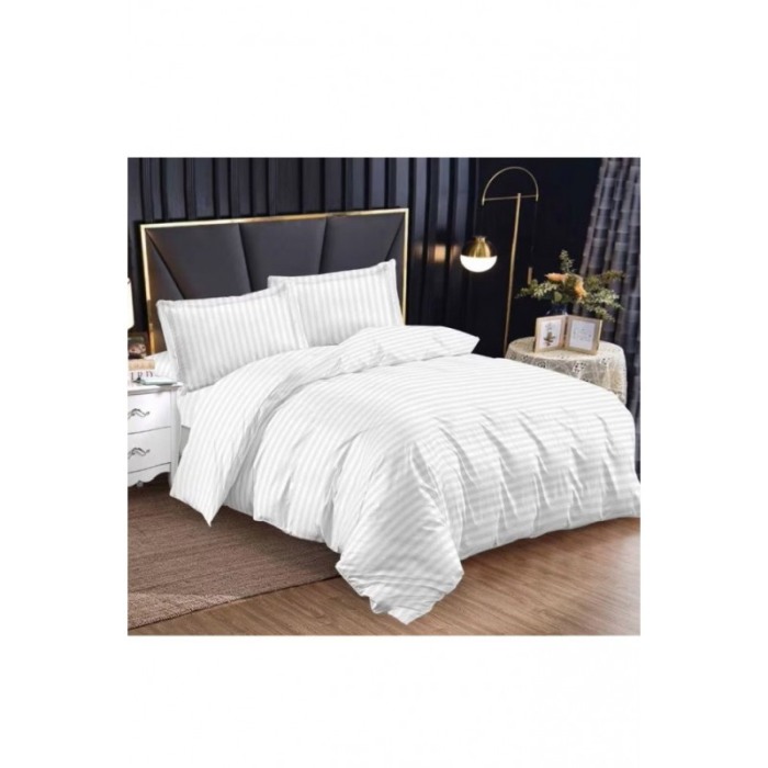 Lenjerie de Lux Divines Doty® din Damasc cu 4 piese, pentru pat dublu, bumbac finet, 230x250 cm, alb, design uni elegant [2]
