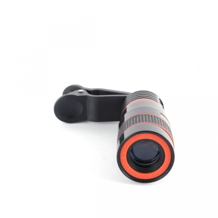 Lentila optica Top Zoom Lens, pentru telefon,tip telescop,marire 8X, clips de prindere, laveta inclusa, negru [4]