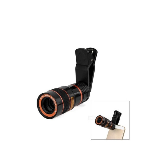 Lentila optica Top Zoom Lens, pentru telefon,tip telescop,marire 8X, clips de prindere, laveta inclusa, negru [3]