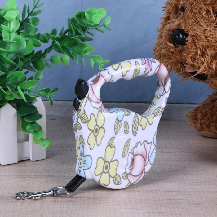 Lesa de 3 m retractabila cu blocator pentru animale de companie, design floral, Doty [1]