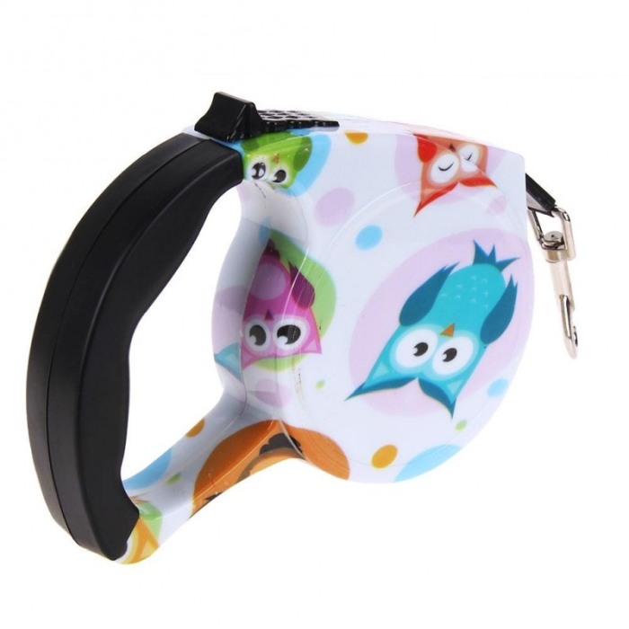 Lesa de 5 m retractabila cu blocator pentru animale de companie, model bufnite, Doty [5]