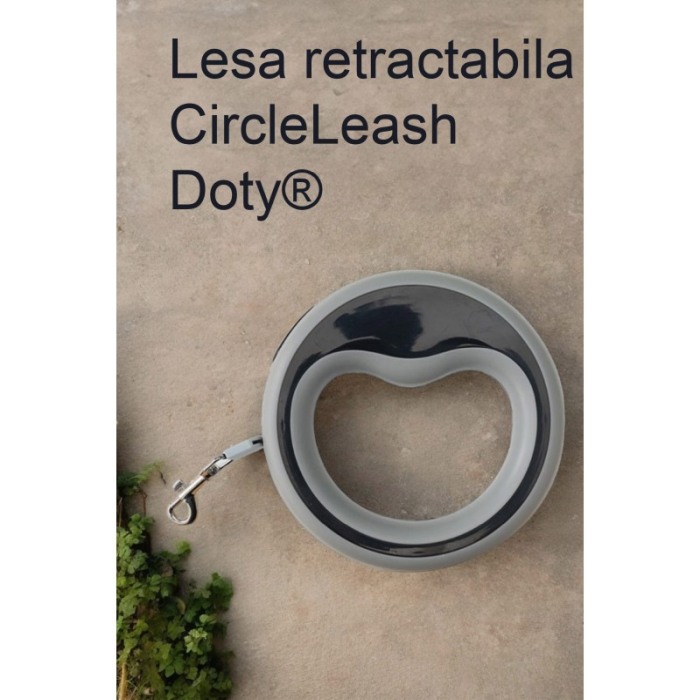 Lesa retractabila CircleLeash Doty®, pentru caini de talie mica/medie, design ergonomic, 2, 5 m, negru/gri [4]
