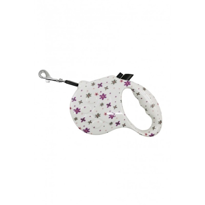 Lesa retractabila PlushLeash Doty®, 5m, design creativ cu flori, perfect pentru animalele de companie de talie medie, alb/mov [5]