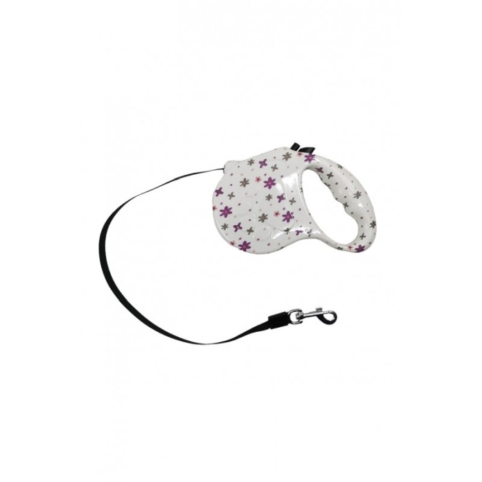 Lesa retractabila PlushLeash Doty®, 5m, design creativ cu flori, perfect pentru animalele de companie de talie medie, alb/mov [3]