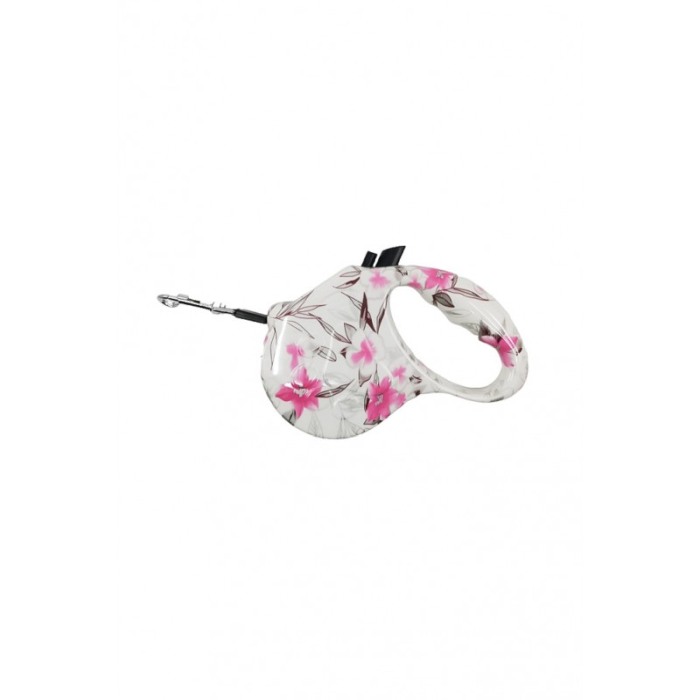 Lesa retractabila PlushLeash Doty®, 5m, design creativ cu flori, perfect pentru animalele de companie de talie medie, alb/roz [2]