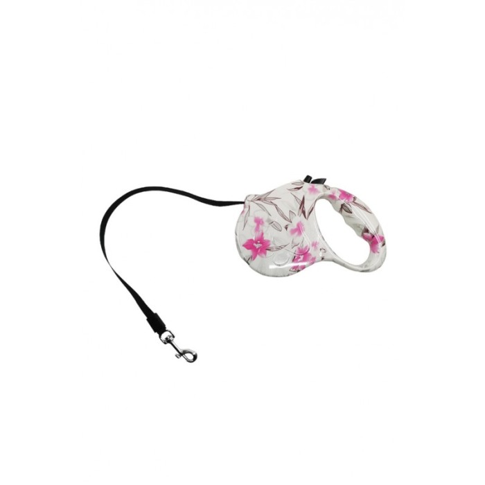 Lesa retractabila PlushLeash Doty®, 5m, design creativ cu flori, perfect pentru animalele de companie de talie medie, alb/roz [6]