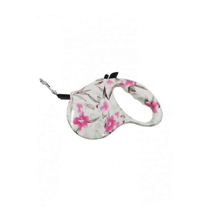 Lesa retractabila PlushLeash Doty®, 5m, design creativ cu flori, perfect pentru animalele de companie de talie medie, alb/roz [3]