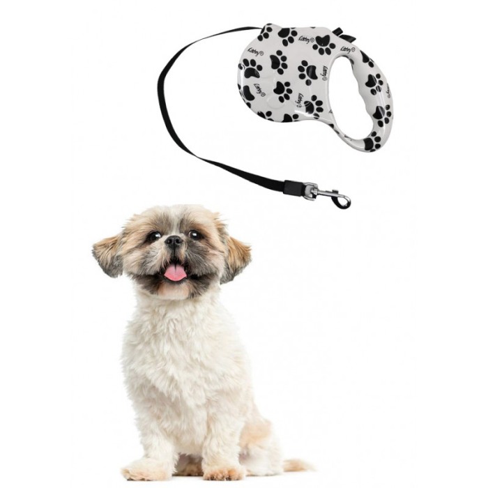 Lesa retractabila PlushLeash Doty®, 5m, design creativ cu labute, perfect pentru animalele de companie de talie medie, alb/negru [4]