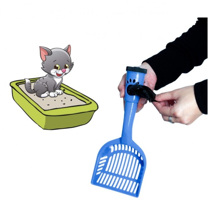 Lopatica pentru animale 2 in 1, cu suport pentru saculeti,  rola de 15 bucati inclusa,albastru,doty [2]