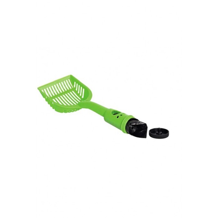 Lopatica pentru animale 2 in 1, cu suport pentru saculeti,  rola de 15 bucati inclusa,verde,doty [2]