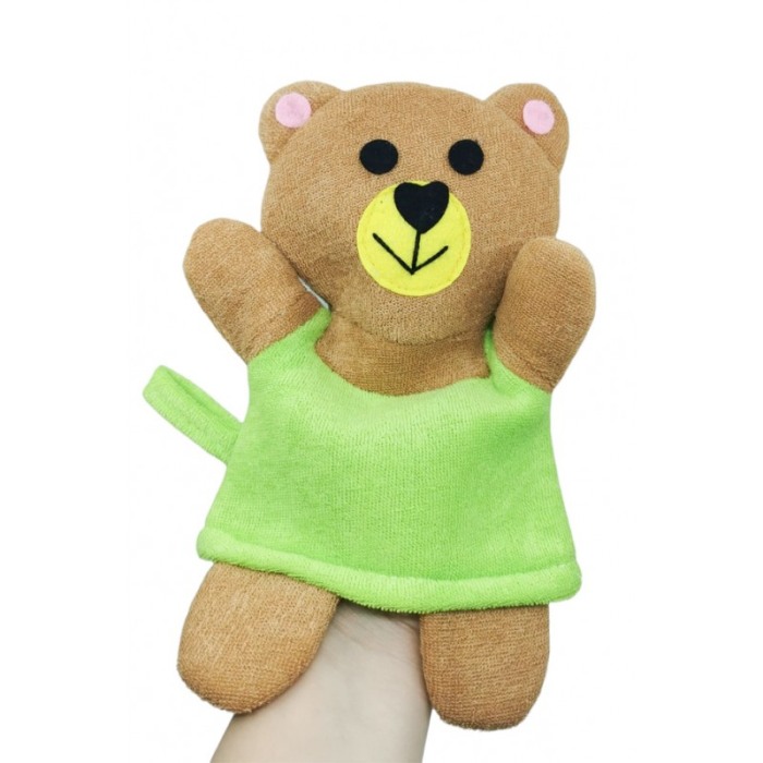 Manusa de baie BearBath, forma urs, cu agatatoare, efect exfoliant, 24x19 cm, maro/verde, Doty®️ [3]