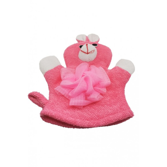 Manusa de baie BunnyBath, forma iepure, cu 2 fete, efect exfoliant, 26x20 cm, roz, Doty®️ [2]