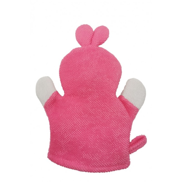 Manusa de baie BunnyBath, forma iepure, cu 2 fete, efect exfoliant, 26x20 cm, roz, Doty®️ [4]