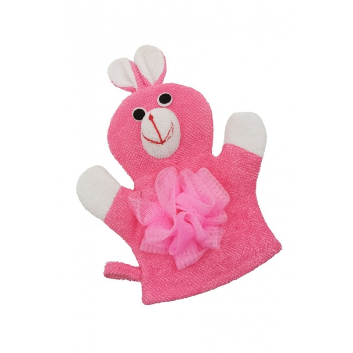 Manusa de baie BunnyBath, forma iepure, cu 2 fete, efect exfoliant, 26x20 cm, roz, Doty®️ [5]