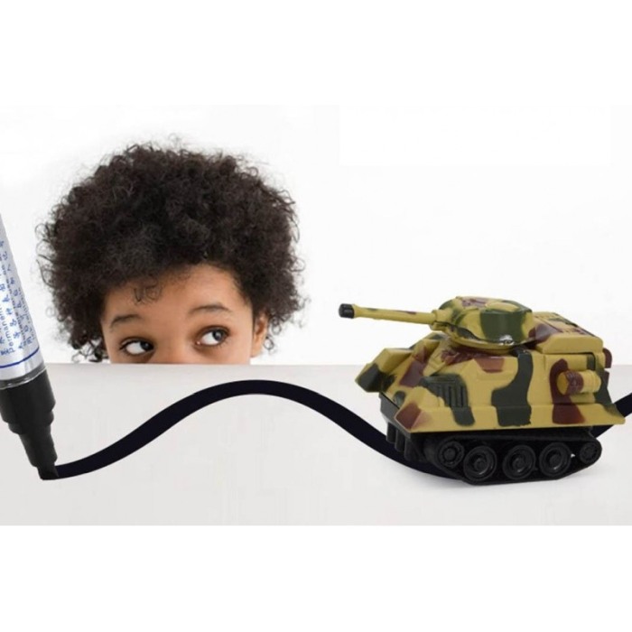 Masinuta militara inductiva,model tanc, merge pe linia trasata de marker, baterii incluse, Doty®️ [6]