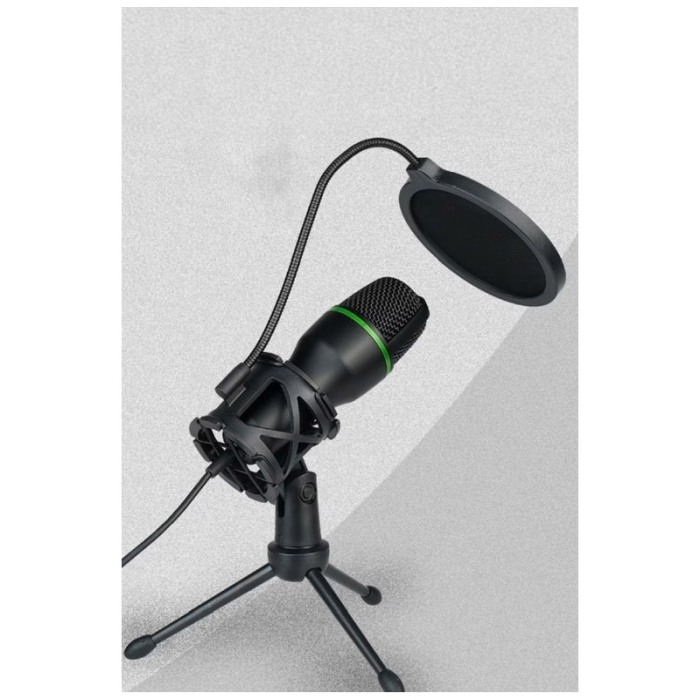 Microfon capacitiv USB PodLive Doty®,pentru streaming, cu trepied, pentru PC, sunet omnidirectional,negru/verde [4]