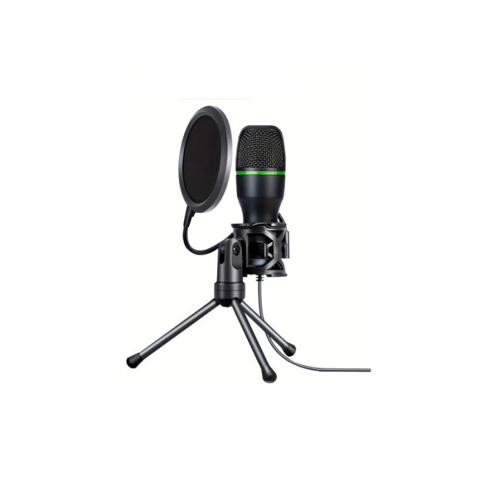 Microfon capacitiv USB PodLive Doty®,pentru streaming, cu trepied, pentru PC, sunet omnidirectional,negru/verde [1]