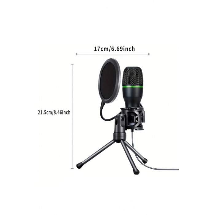 Microfon capacitiv USB PodLive Doty®,pentru streaming, cu trepied, pentru PC, sunet omnidirectional,negru/verde [5]