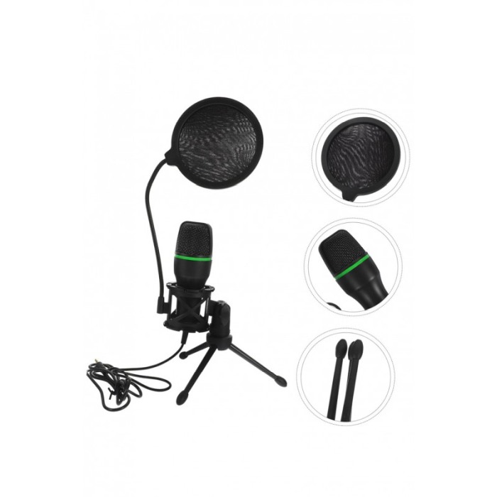 Microfon capacitiv USB PodLive Doty®,pentru streaming, cu trepied, pentru PC, sunet omnidirectional,negru/verde [9]