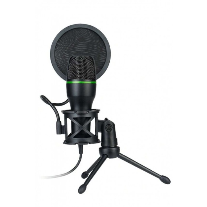 Microfon capacitiv USB PodLive Doty®,pentru streaming, cu trepied, pentru PC, sunet omnidirectional,negru/verde [2]