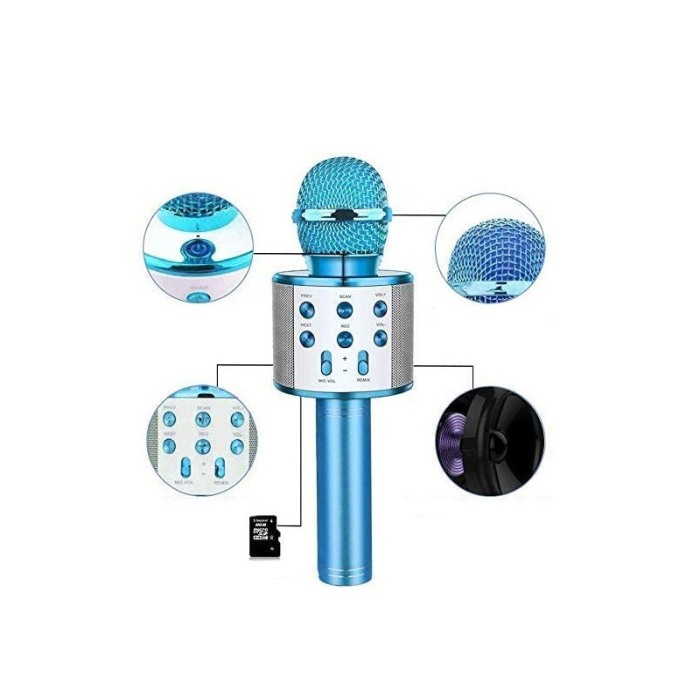 Microfon profesional de karaoke Let's sing, conexiune bluetooth 4.1, Hi-Fi ,cablu incarcare, difuzor incorporat, albastru,doty [3]