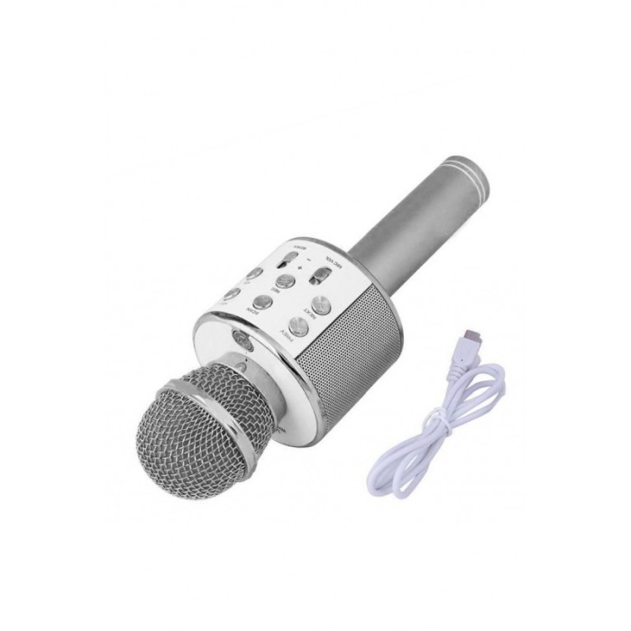 Microfon profesional de karaoke Let's sing, conexiune bluetooth 4.1, Hi-Fi ,cablu incarcare, difuzor incorporat, argintiu,doty [5]